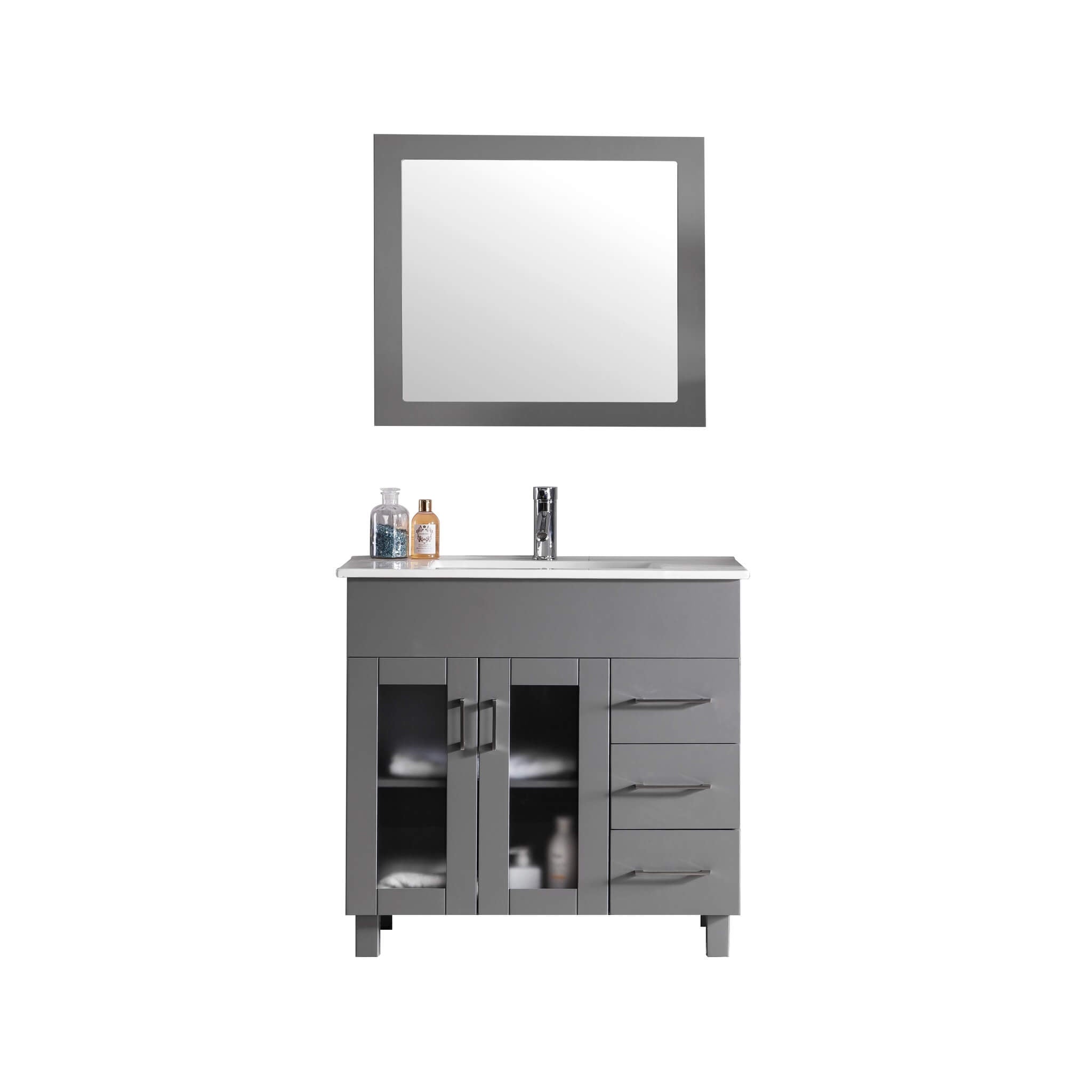 LAVIVA Nova 31321529-36G-CB 36" Single Bathroom Vanity in Grey with Ceramic Top and Integrated Sink, Front View