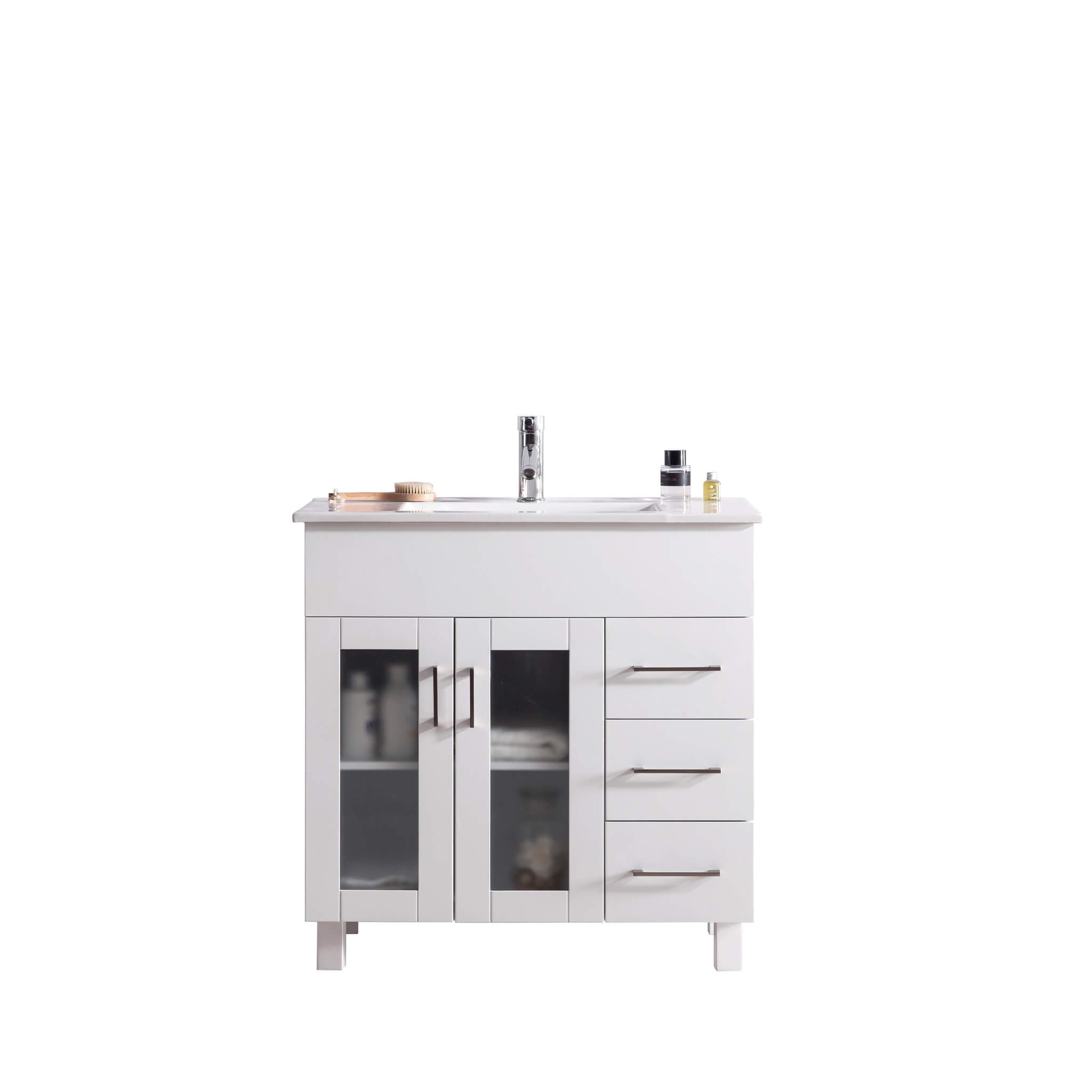 LAVIVA Nova 31321529-36W-CB 36" Single Bathroom Vanity in White with Ceramic Top and Integrated Sink, Front View
