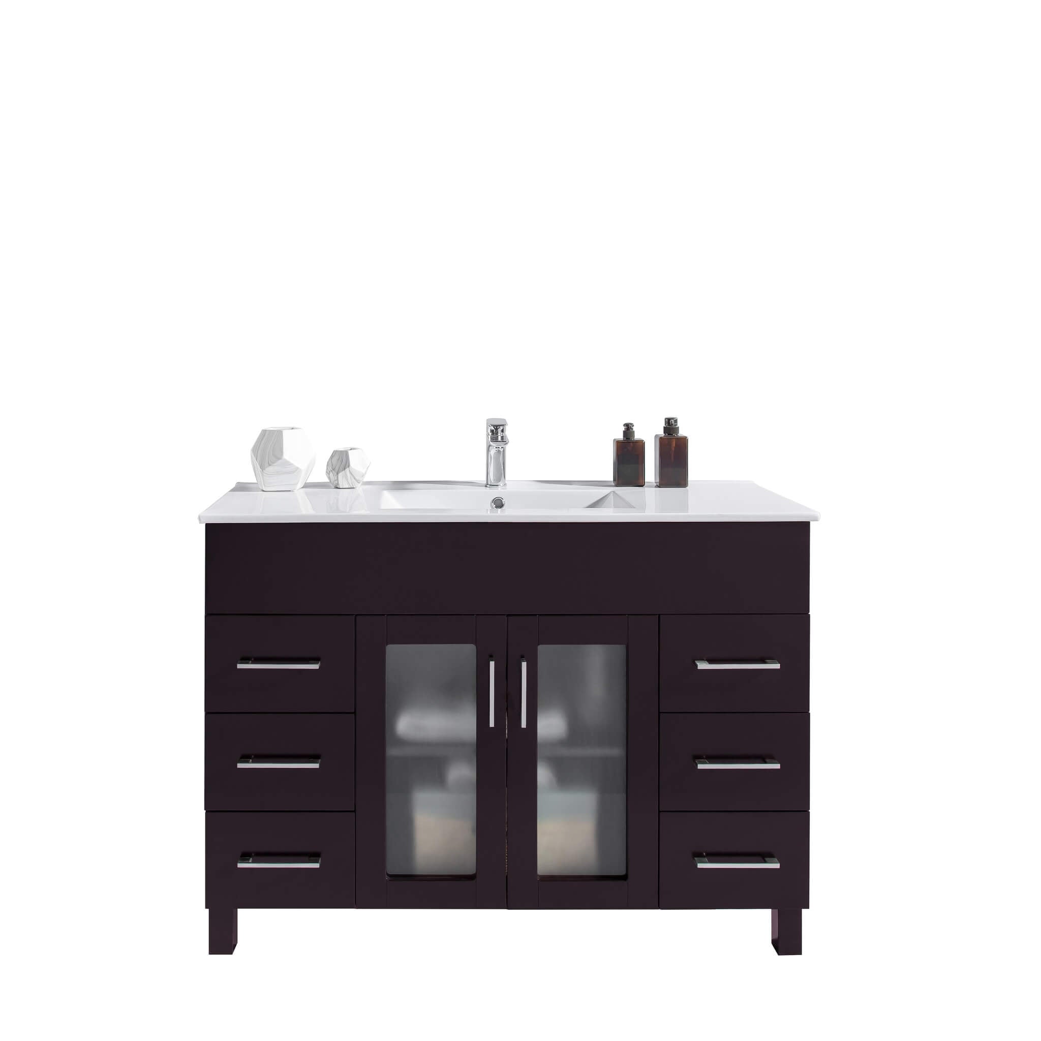 LAVIVA Nova 31321529-48B-CB 48" Single Bathroom Vanity in Brown with Ceramic Top and Integrated Sink, Front View