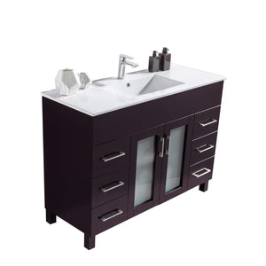 LAVIVA Nova 31321529-48B-CB 48" Single Bathroom Vanity in Brown with Ceramic Top and Integrated Sink, Angled View