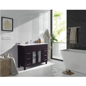 LAVIVA Nova 31321529-48B-CB 48" Single Bathroom Vanity in Brown with Ceramic Top and Integrated Sink, Rendered Bathroom View