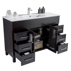 LAVIVA Nova 31321529-48E-CB 48" Single Bathroom Vanity in Espresso with Ceramic Top and Integrated Sink, Open Doors and Drawers
