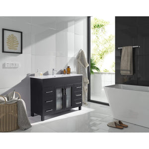 LAVIVA Nova 31321529-48E-CB 48" Single Bathroom Vanity in Espresso with Ceramic Top and Integrated Sink, Rendered Angled Bathroom View
