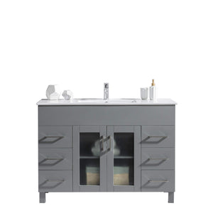 LAVIVA Nova 31321529-48G-CB 48" Single Bathroom Vanity in Grey with Ceramic Top and Integrated Sink, Front View