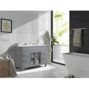 LAVIVA Nova 31321529-48G-CB 48" Single Bathroom Vanity in Grey with Ceramic Top and Integrated Sink, Rendered Angled Bathroom View