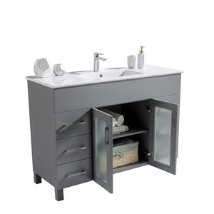LAVIVA Nova 31321529-48G-CB 48" Single Bathroom Vanity in Grey with Ceramic Top and Integrated Sink, Open Doors