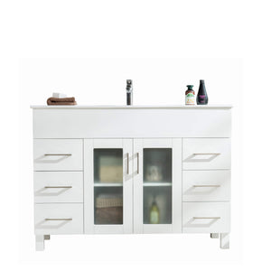 LAVIVA Nova 31321529-48W-CB 48" Single Bathroom Vanity in White with Ceramic Top and Integrated Sink, Front View