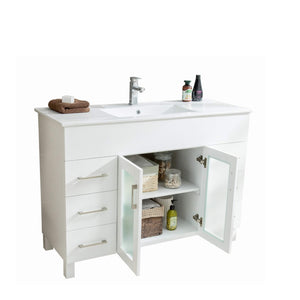 LAVIVA Nova 31321529-48W-CB 48" Single Bathroom Vanity in White with Ceramic Top and Integrated Sink, Open Doors