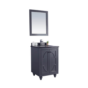 LAVIVA Odyssey 313613-24G-BW 24" Single Bathroom Vanity in Maple Grey with Black Wood Marble, White Rectangle Sink, Angled View