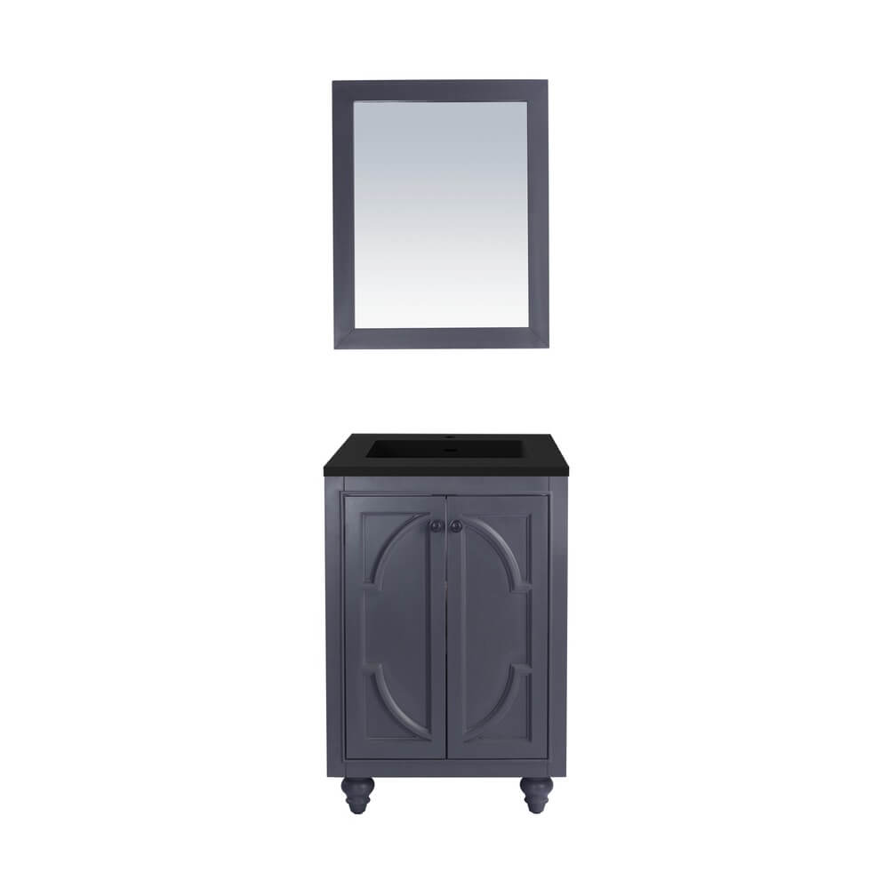 LAVIVA Odyssey 313613-24G-MB 24" Single Bathroom Vanity in Maple Grey with Matte Black VIVA Stone Surface, Integrated Sink, Front View