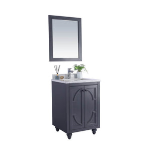 LAVIVA Odyssey 313613-24G-WC 24" Single Bathroom Vanity in Maple Grey with White Carrara Marble, White Rectangle Sink, Angled View