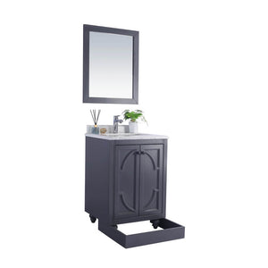 LAVIVA Odyssey 313613-24G-WC 24" Single Bathroom Vanity in Maple Grey with White Carrara Marble, White Rectangle Sink, Angled View with Toe Kick