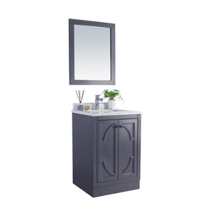 LAVIVA Odyssey 313613-24G-WC 24" Single Bathroom Vanity in Maple Grey with White Carrara Marble, White Rectangle Sink, View with Toe Kick