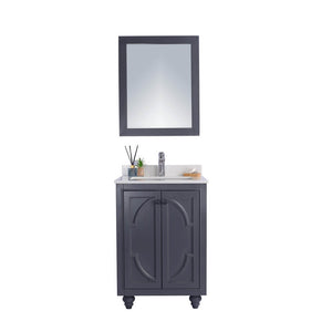 LAVIVA Odyssey 313613-24G-WQ 24" Single Bathroom Vanity in Maple Grey with White Quartz, White Rectangle Sink, Front View