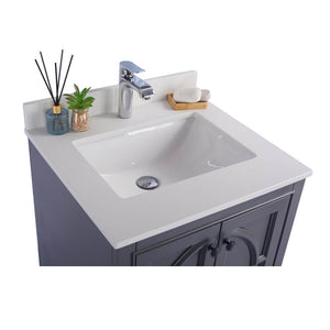 LAVIVA Odyssey 313613-24G-WQ 24" Single Bathroom Vanity in Maple Grey with White Quartz, White Rectangle Sink, Countertop Closeup