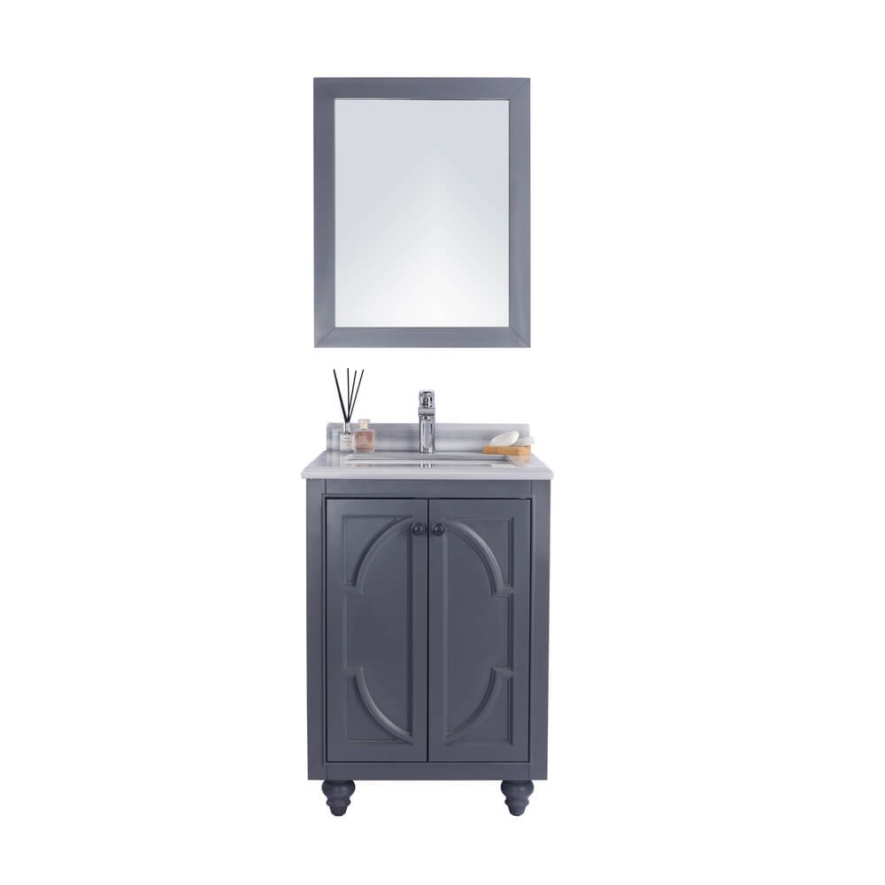 LAVIVA Odyssey 313613-24G-WS 24" Single Bathroom Vanity in Maple Grey with White Stripes Marble, White Rectangle Sink, Front View