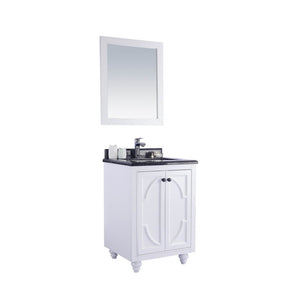 LAVIVA Odyssey 313613-24W-BW 24" Single Bathroom Vanity in White with Black Wood Marble, White Rectangle Sink, Angled View