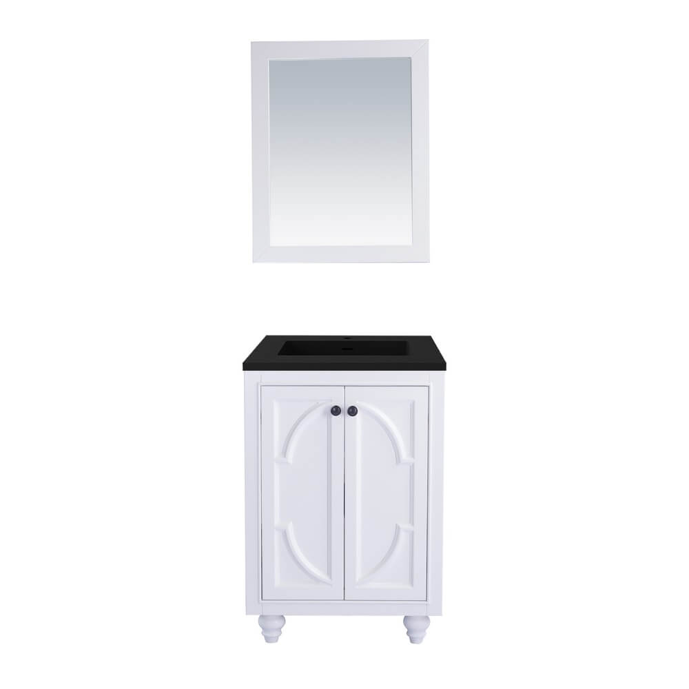 LAVIVA Odyssey 313613-24W-MB 24" Single Bathroom Vanity in White with Matte Black VIVA Stone Surface, Integrated Sink, Front View