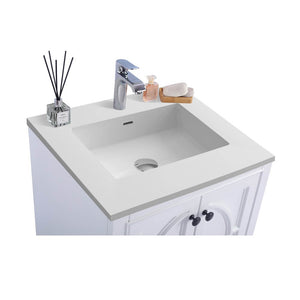 LAVIVA Odyssey 313613-24W-MW 24" Single Bathroom Vanity in White with Matte White VIVA Stone Surface, Integrated Sink, Countertop Closeup