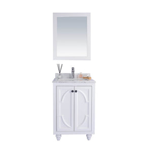 LAVIVA Odyssey 313613-24W-WC 24" Single Bathroom Vanity in White with White Carrara Marble, White Rectangle Sink, Front View