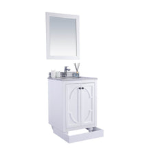 Load image into Gallery viewer, LAVIVA Odyssey 313613-24W-WS 24&quot; Single Bathroom Vanity in White with White Stripes Marble, White Rectangle Sink, Angled View with Toe Kick
