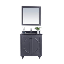 Load image into Gallery viewer, LAVIVA Odyssey 313613-30G-BW 30&quot; Single Bathroom Vanity in Maple Grey with Black Wood Marble, White Rectangle Sink, Front View