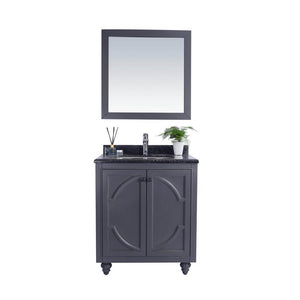 LAVIVA Odyssey 313613-30G-BW 30" Single Bathroom Vanity in Maple Grey with Black Wood Marble, White Rectangle Sink, Front View