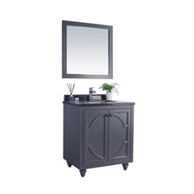 Load image into Gallery viewer, LAVIVA Odyssey 313613-30G-BW 30&quot; Single Bathroom Vanity in Maple Grey with Black Wood Marble, White Rectangle Sink, Angled View