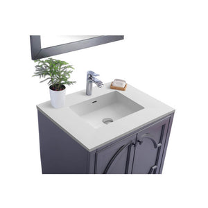 LAVIVA Odyssey 313613-30G-MW 30" Single Bathroom Vanity in Maple Grey with Matte White VIVA Stone Surface, Integrated Sink, Countertop Closeup