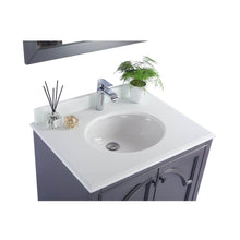 Load image into Gallery viewer, LAVIVA Odyssey 313613-30G-PW 30&quot; Single Bathroom Vanity in Maple Grey with Pure White Phoenix Stone, White Oval Sink, Countertop Closeup