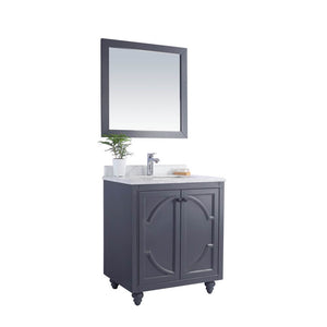 LAVIVA Odyssey 313613-30G-WC 30" Single Bathroom Vanity in Maple Grey with White Carrara Marble, White Rectangle Sink, Angled View