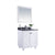 LAVIVA Odyssey 313613-30W-BW 30" Single Bathroom Vanity in White with Black Wood Marble, White Rectangle Sink, Angled View