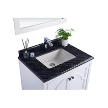 Load image into Gallery viewer, LAVIVA Odyssey 313613-30W-BW 30&quot; Single Bathroom Vanity in White with Black Wood Marble, White Rectangle Sink, Countertop Closeup