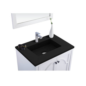 LAVIVA Odyssey 313613-30W-MB 30" Single Bathroom Vanity in White with Matte Black VIVA Stone Surface, Integrated Sink, Countertop Closeup