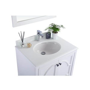 LAVIVA Odyssey 313613-30W-PW 30" Single Bathroom Vanity in White with Pure White Phoenix Stone, White Oval Sink, Countertop Closeup