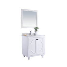 Load image into Gallery viewer, LAVIVA Odyssey 313613-30W-WC 30&quot; Single Bathroom Vanity in White with White Carrara Marble, White Rectangle Sink, Angled View