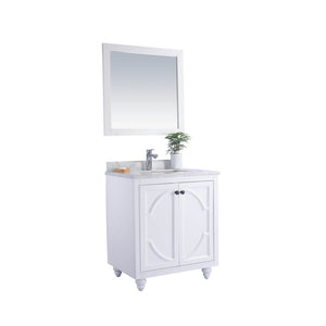 LAVIVA Odyssey 313613-30W-WC 30" Single Bathroom Vanity in White with White Carrara Marble, White Rectangle Sink, Angled View