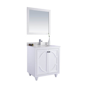LAVIVA Odyssey 313613-30W-WQ 30" Single Bathroom Vanity in White with White Quartz, White Rectangle Sink, Angled View