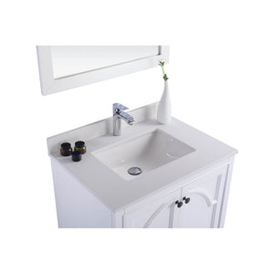 LAVIVA Odyssey 313613-30W-WQ 30" Single Bathroom Vanity in White with White Quartz, White Rectangle Sink, Countertop Closeup