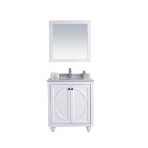 LAVIVA Odyssey 313613-30W-WS 30" Single Bathroom Vanity in White with White Stripes Marble, White Rectangle Sink, Front View