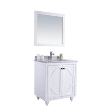 Load image into Gallery viewer, LAVIVA Odyssey 313613-30W-WS 30&quot; Single Bathroom Vanity in White with White Stripes Marble, White Rectangle Sink, Angled View