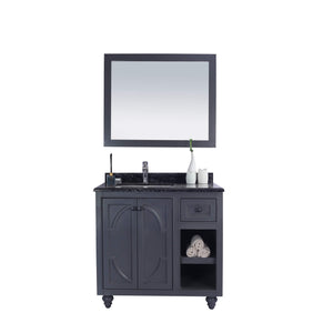 LAVIVA Odyssey 313613-36G-BW 36" Single Bathroom Vanity in Maple Grey with Black Wood Marble, White Rectangle Sink, Front Door