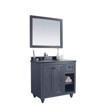 Load image into Gallery viewer, LAVIVA Odyssey 313613-36G-BW 36&quot; Single Bathroom Vanity in Maple Grey with Black Wood Marble, White Rectangle Sink, Angled View