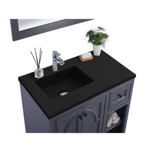 LAVIVA Odyssey 313613-36G-MB 36" Single Bathroom Vanity in Maple Grey with Matte Black VIVA Stone Surface, Integrated Sink, Countertop Closeup