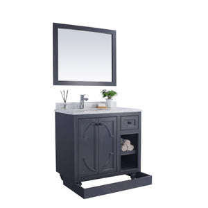 LAVIVA Odyssey 313613-36G-WC 36" Single Bathroom Vanity in Maple Grey with White Carrara Marble, White Rectangle Sink, Toe Kick