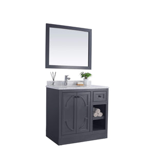 LAVIVA Odyssey 313613-36G-WC 36" Single Bathroom Vanity in Maple Grey with White Carrara Marble, White Rectangle Sink, Toe Kick Assembled