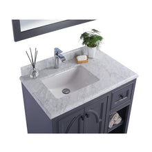 Load image into Gallery viewer, LAVIVA Odyssey 313613-36G-WC 36&quot; Single Bathroom Vanity in Maple Grey with White Carrara Marble, White Rectangle Sink, Countertop Closeup