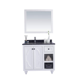 LAVIVA Odyssey 313613-36W-BW 36" Single Bathroom Vanity in White with Black Wood Marble, White Rectangle Sink, Front View