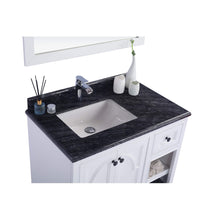 Load image into Gallery viewer, LAVIVA Odyssey 313613-36W-BW 36&quot; Single Bathroom Vanity in White with Black Wood Marble, White Rectangle Sink, Countertop Closeup