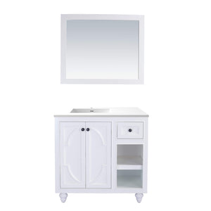 LAVIVA Odyssey 313613-36W-MB 36" Single Bathroom Vanity in White with Matte Black VIVA Stone Surface, Integrated Sink, Front View